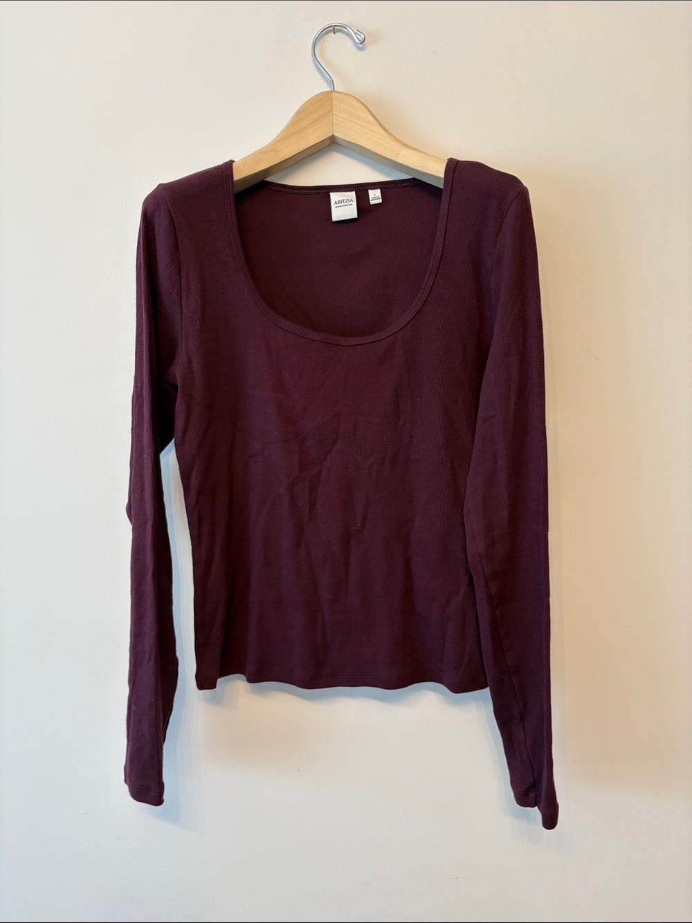 Aritzia cardamon burgundy homestretch cotton long sleeve sz l large preloved